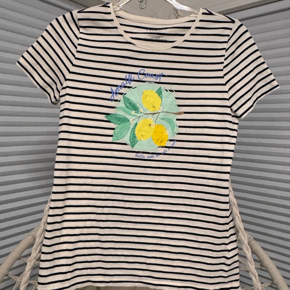 Talbots Striped T-Shirt with Lemon Graphic